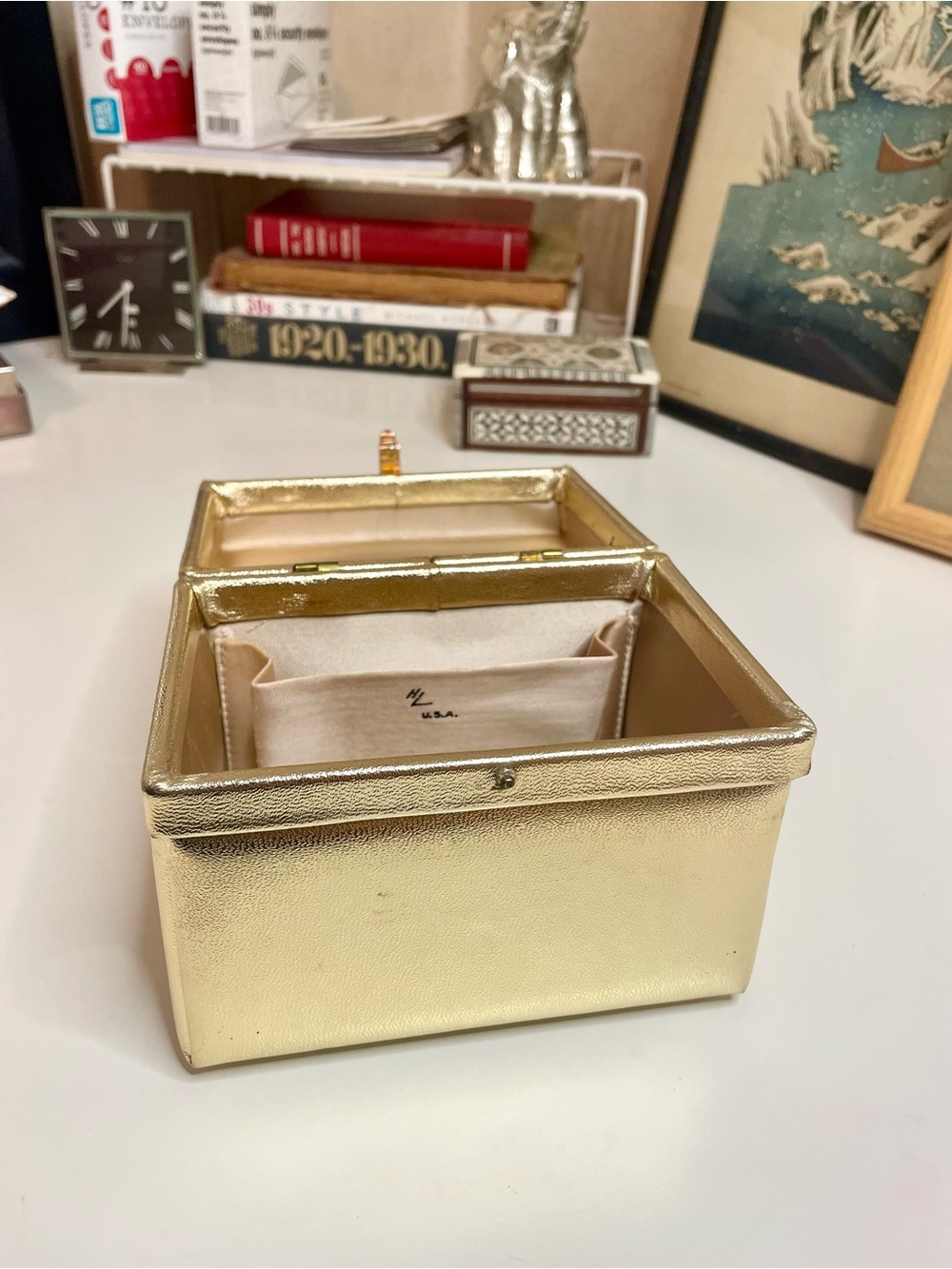 Harry Levine Metallic Gold Mini Top-Handle Box Bag - Picture 6 of 10